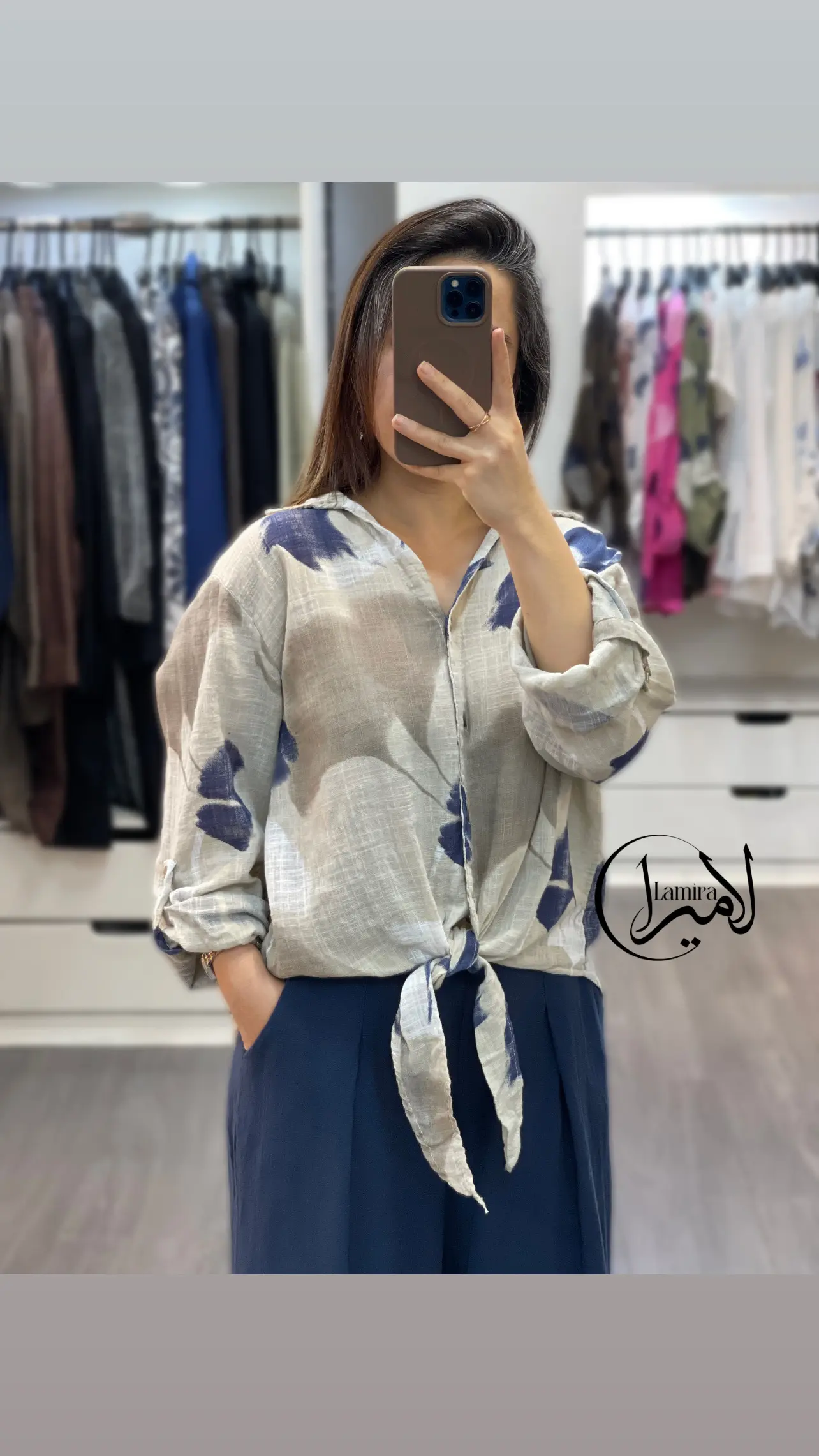 شومیز لینن ایتالیایی جلو گره ای ❌طرح موج